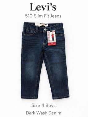 Levi’s 510 Skinny Jeans Kids Size 4 Dark Wash Denim NWT Boys Slim Fit
